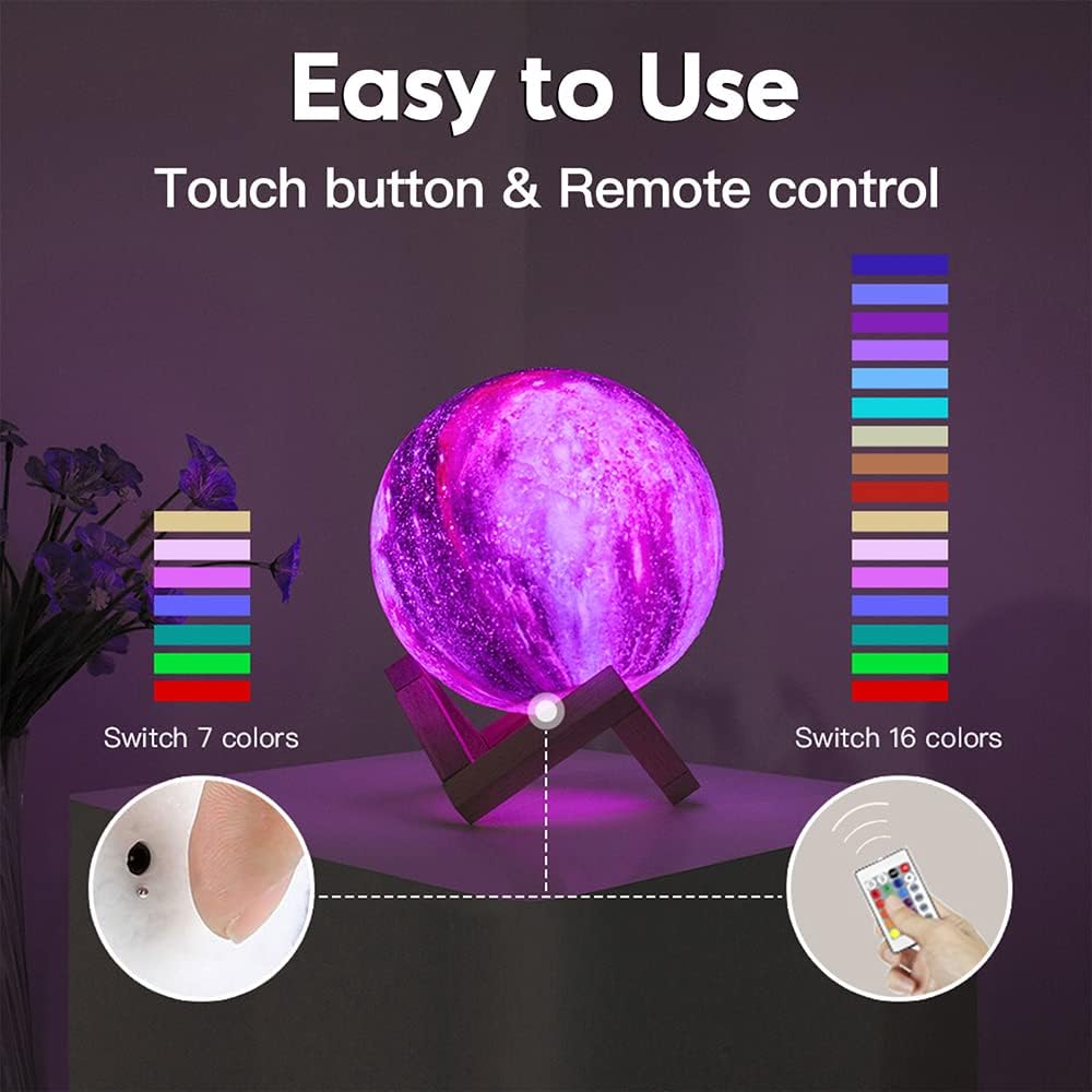 Moon Lamp Galaxy Lamp 5.9 inch 16 Colors LED 3D Moon Light