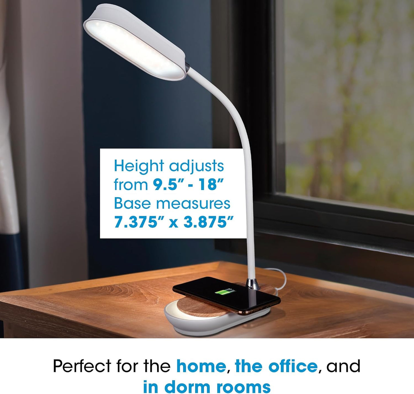 LED Desk Lamp with Wireless Charging - Flexible Neck, Dimmable with Touch Controls & Night Light Feature - for Offices, Dorm Rooms, & Bedside Tables