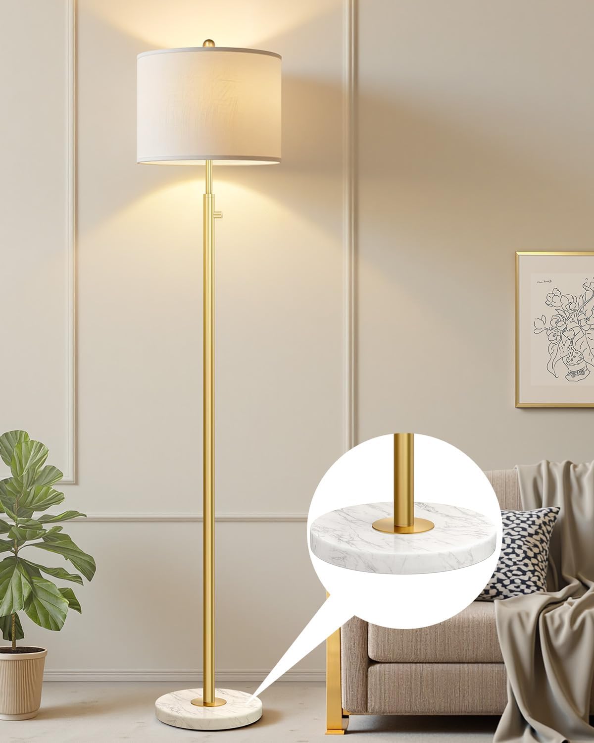 Dimmable Gold Floor Lamps , 11W LED Bulb Included, Modern Standing Lamp