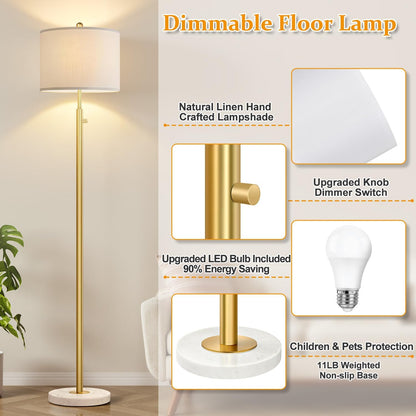 Dimmable Gold Floor Lamps , 11W LED Bulb Included, Modern Standing Lamp