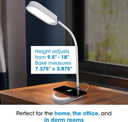 LED Desk Lamp with Wireless Charging -  Flexible Neck, Dimmable with Touch Controls & Night Light Feature - for Offices, Dorm Rooms, & Bedside Tables