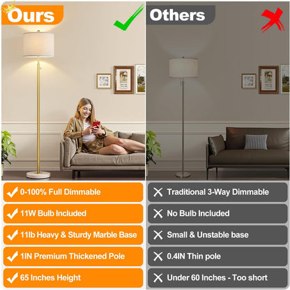 Dimmable Gold Floor Lamps , 11W LED Bulb Included, Modern Standing Lamp