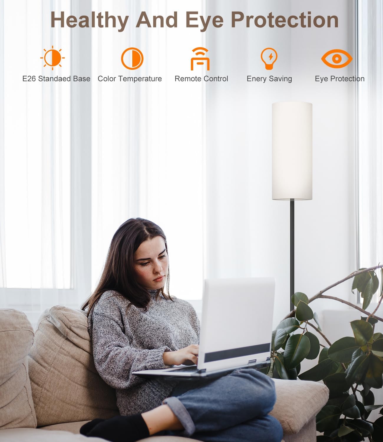 Dimmable Floor Standing Tall Lamp,  with Lampshade, Foot Switch, Remote Custom Color Temperature Pole