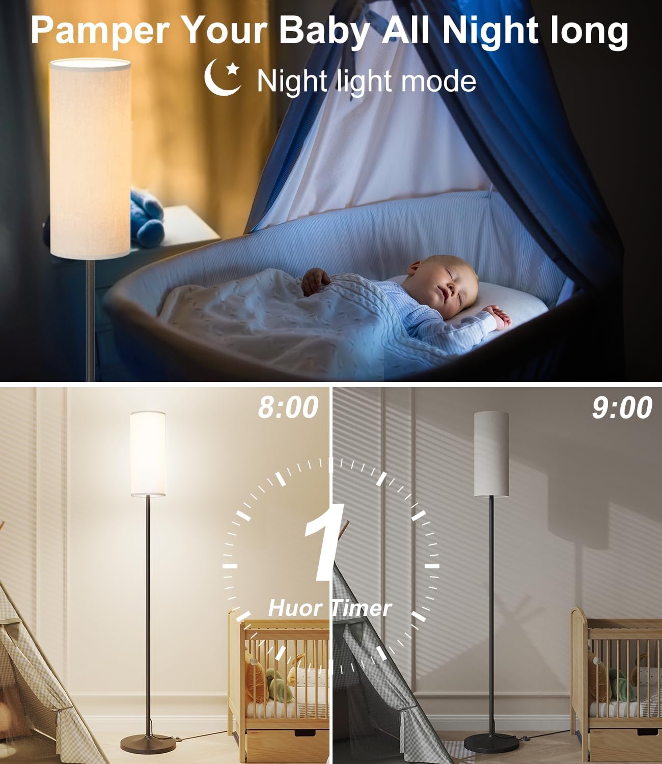 Dimmable Floor Standing Tall Lamp,  with Lampshade, Foot Switch, Remote Custom Color Temperature Pole