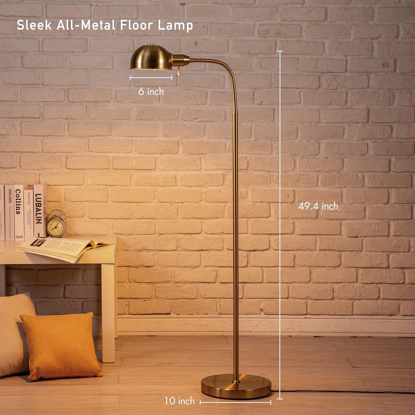 Adjustable Floor Lamp with Flexible Gooseneck and Rotatable Shade, E26 Socket, 10-Inch Base