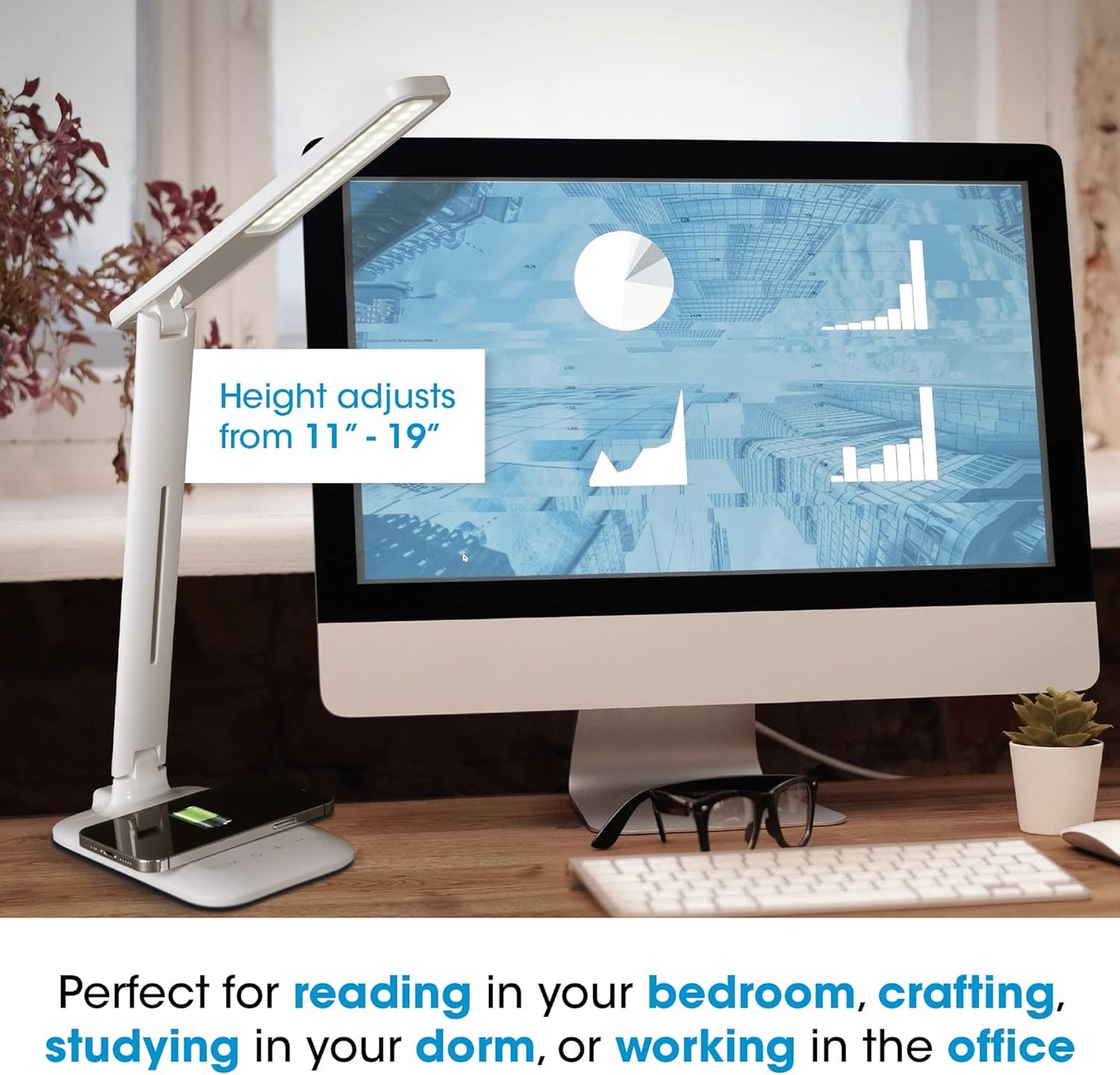 LED Desk Lamp with Wireless Qi Charging & USB Charging Port