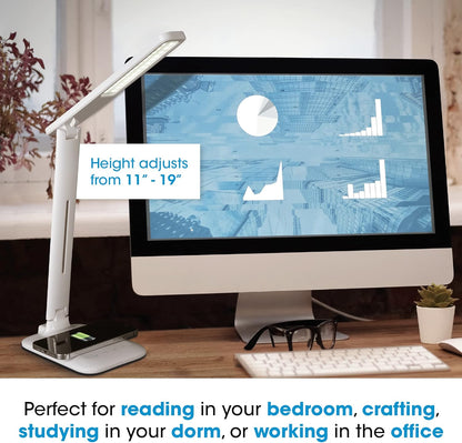 LED Desk Lamp with Wireless Qi Charging & USB Charging Port
