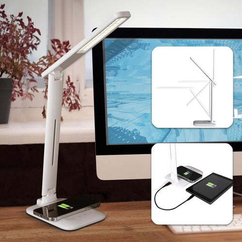LED Desk Lamp with Wireless Qi Charging & USB Charging Port
