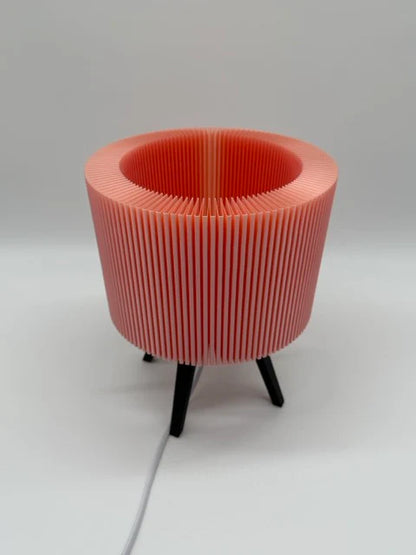 Modern Table Lamp 'Ribble' with Pink Ribbed Shade and Black Base – Unique Mood Lighting