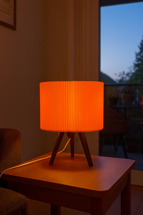 Modern Table Lamp 'Ribble' with Pink Ribbed Shade and Black Base – Unique Mood Lighting