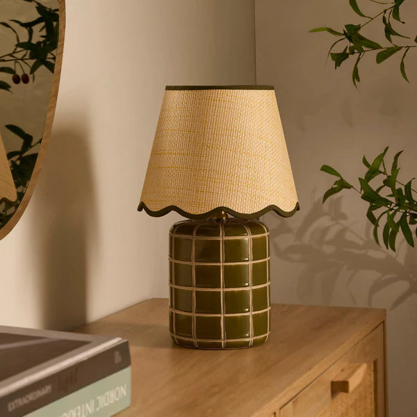 Carved Ceramic Table Lamp - Green