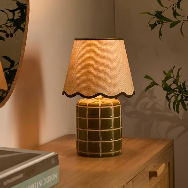 Carved Ceramic Table Lamp - Green