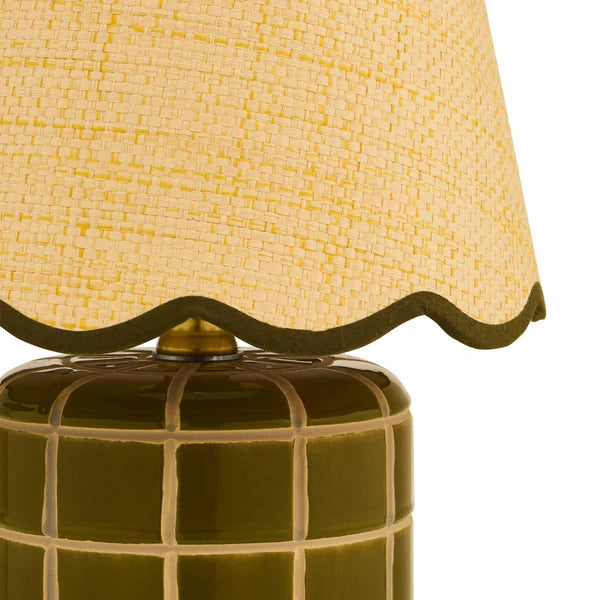 Carved Ceramic Table Lamp - Green